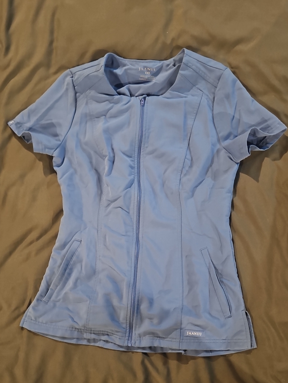 Jaanuu Women's Zip-Front Scrub Top in Ceil Blue